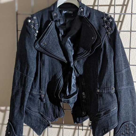 Chou Yatou black/gray denim moto jacket in Medium. - Picture 2 of 11